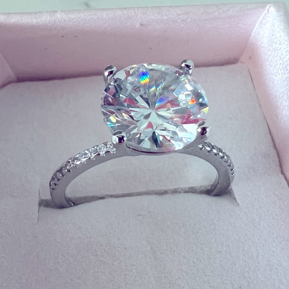 Stamped silver ring with diamond CZ